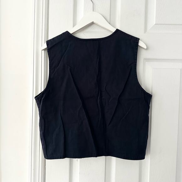 For Her Van Heusen Navy Blue Floral Embroidered Zip Cotton Cottage Vest Medium - Picture 7 of 7